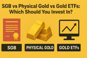 Comparison of Sovereign Gold Bonds, Physical Gold, and Gold ETFs with visuals representing each investment option.