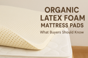 "Organic latex foam mattress pad placed on a white mattress with ventilation holes, promoting natural comfort and eco-friendly sleep support."