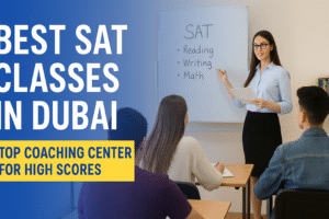Students attending SAT coaching class in Dubai with expert tutors and study materials for high-score preparation.